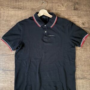 Prada Men's Polo Shirt in Black with Red and White Trim